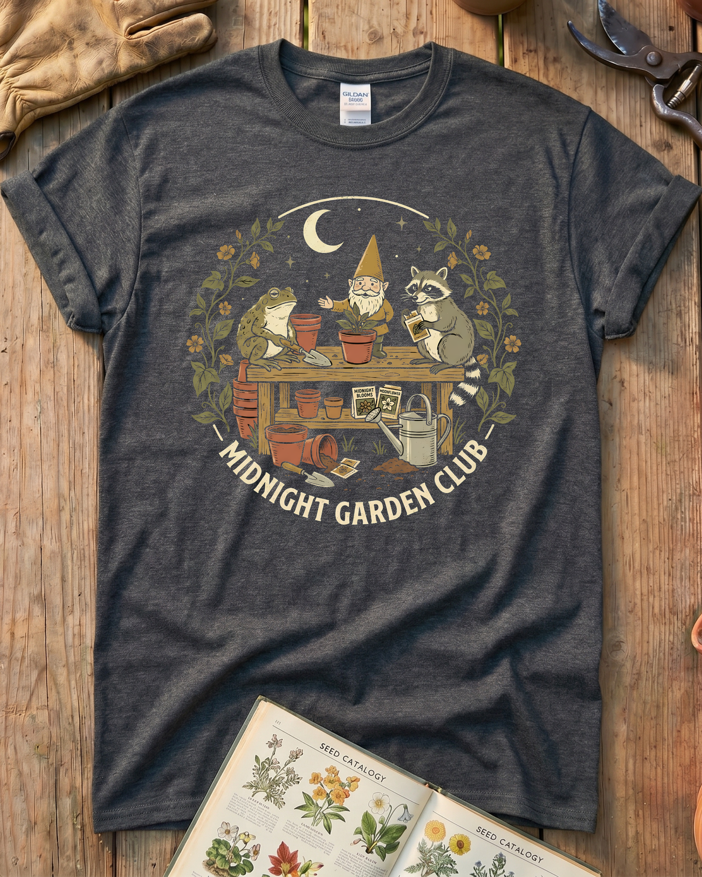 Funny Toad Raccoon Gnome Gardening Humor T-Shirt