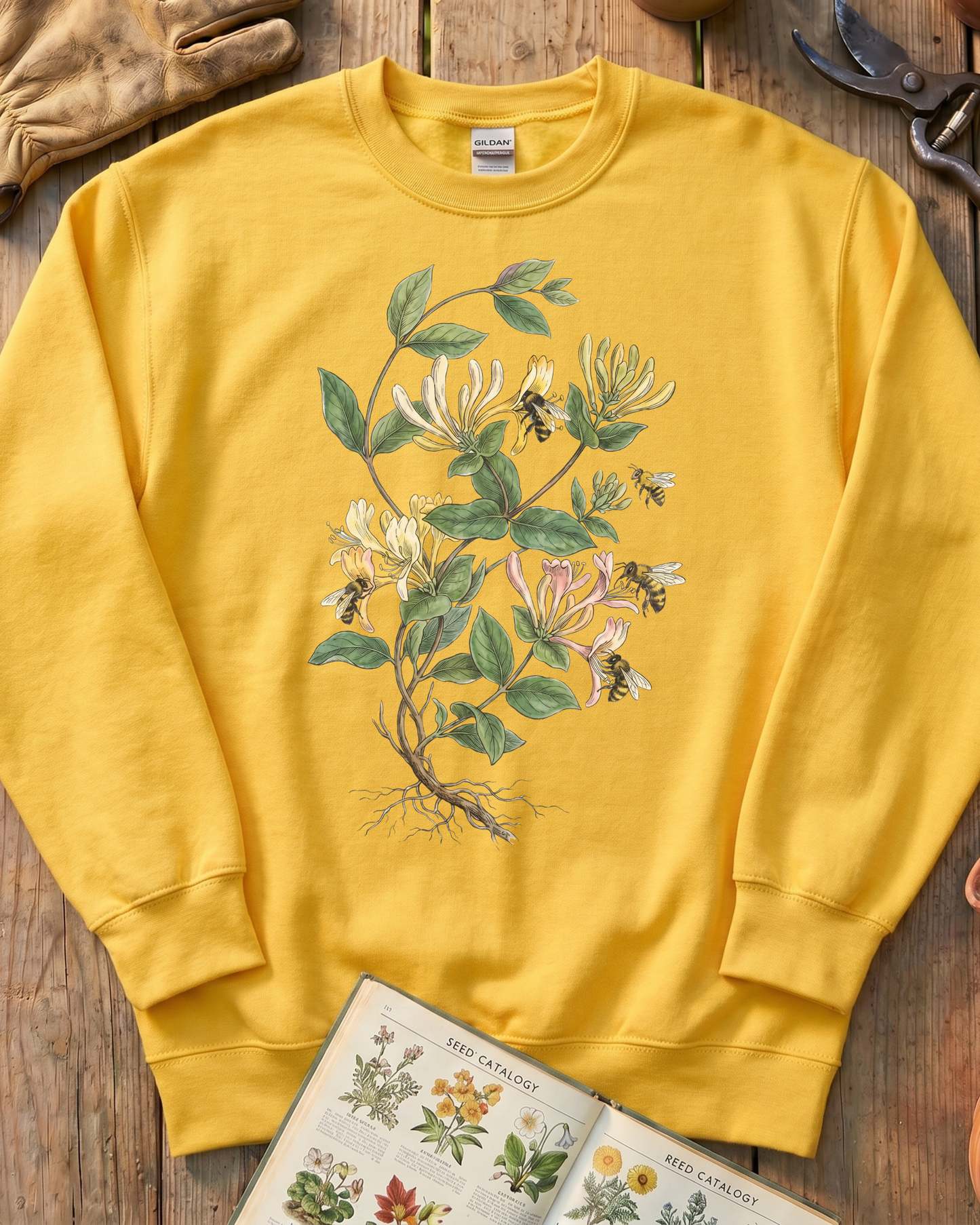 Vintage Honeysuckle Flower Bee Sweatshirt