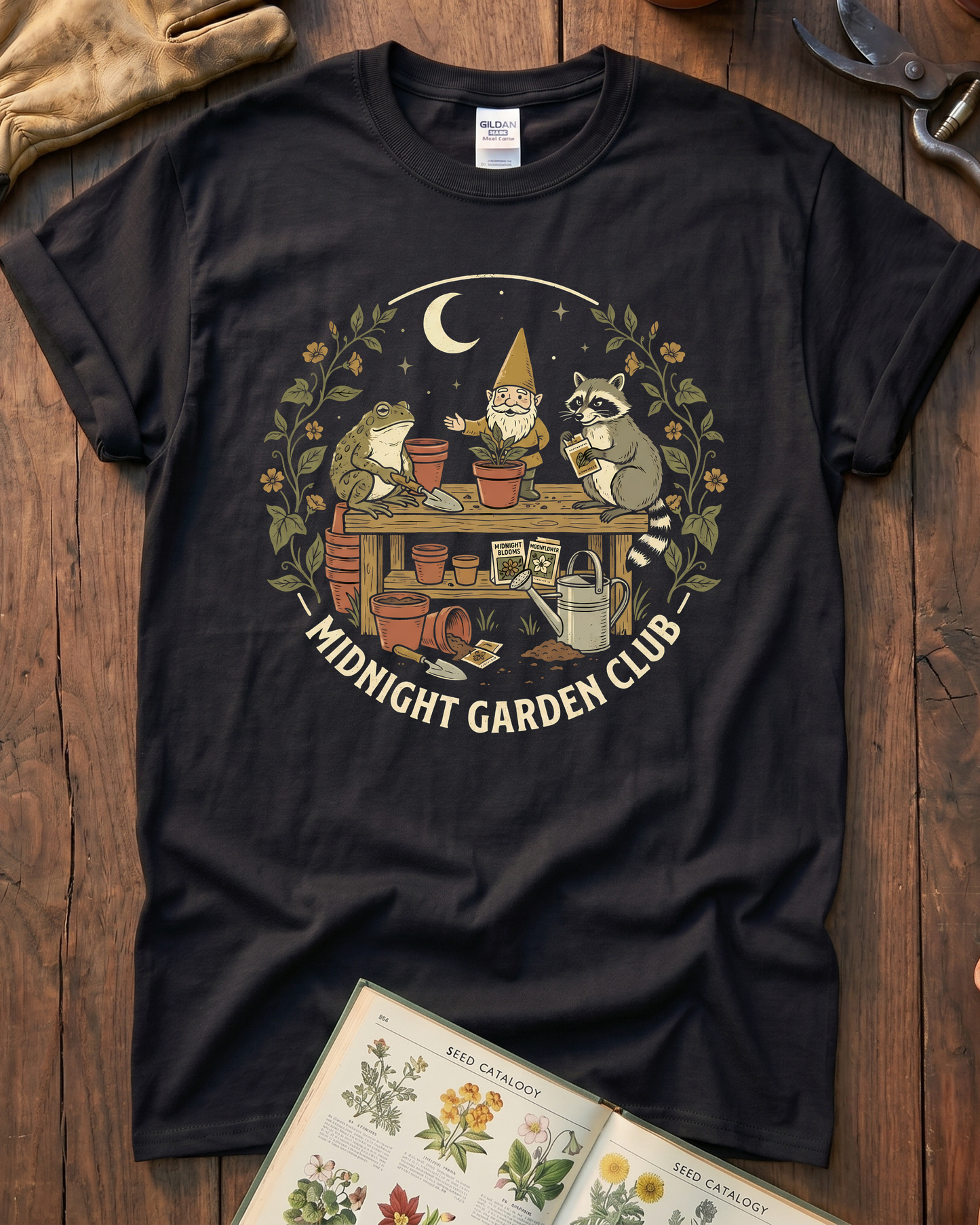 Funny Toad Raccoon Gnome Gardening Humor T-Shirt