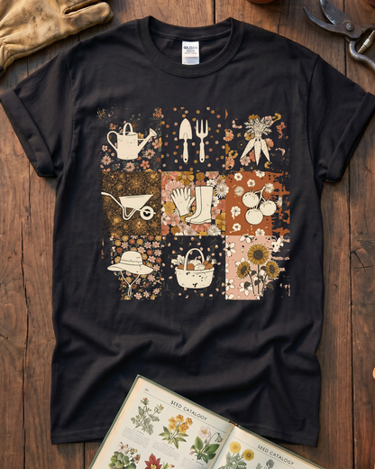 Retro Floral Garden Tools T-Shirt