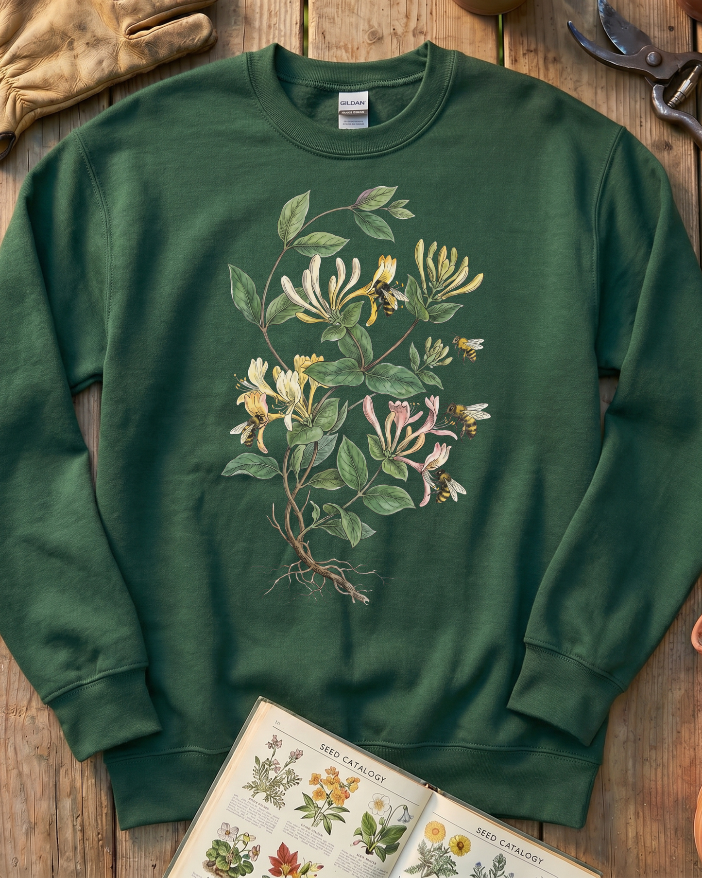 Vintage Honeysuckle Flower Bee Sweatshirt