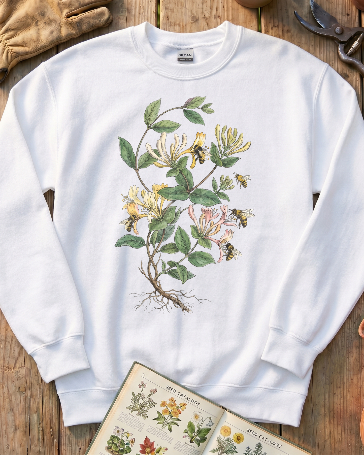 Vintage Honeysuckle Flower Bee Sweatshirt