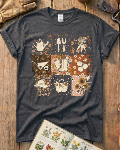 Retro Floral Garden Tools T-Shirt