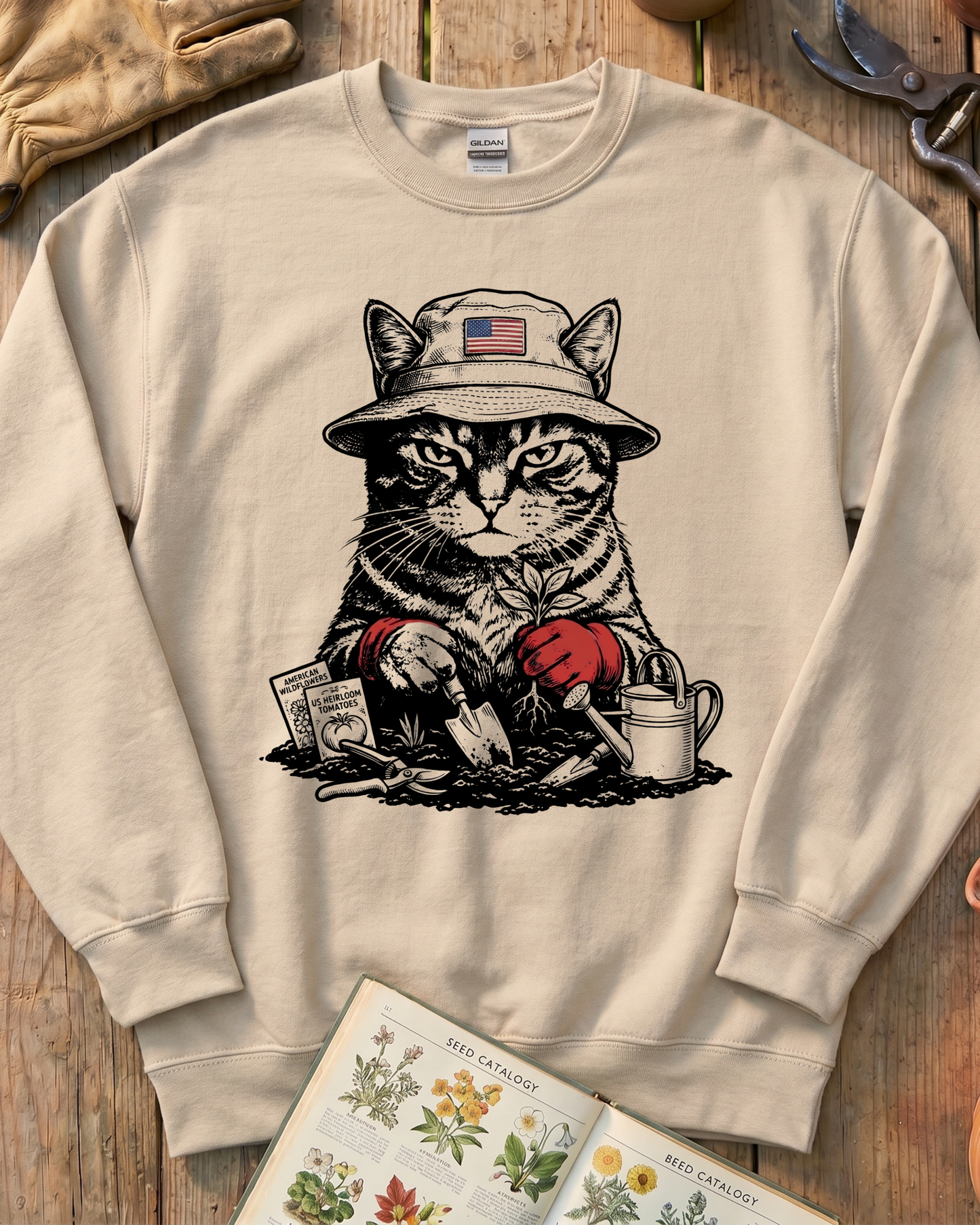 Vintage Tomato Cat Edible Gardening Sweatshirt