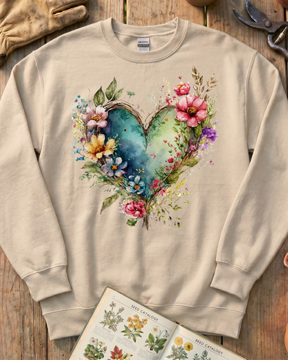 Watercolor Bloom Heart Sweatshirt
