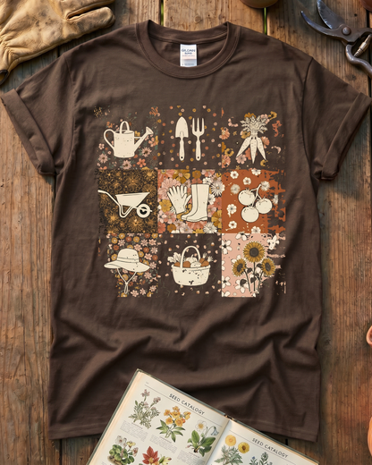 Retro Floral Garden Tools T-Shirt