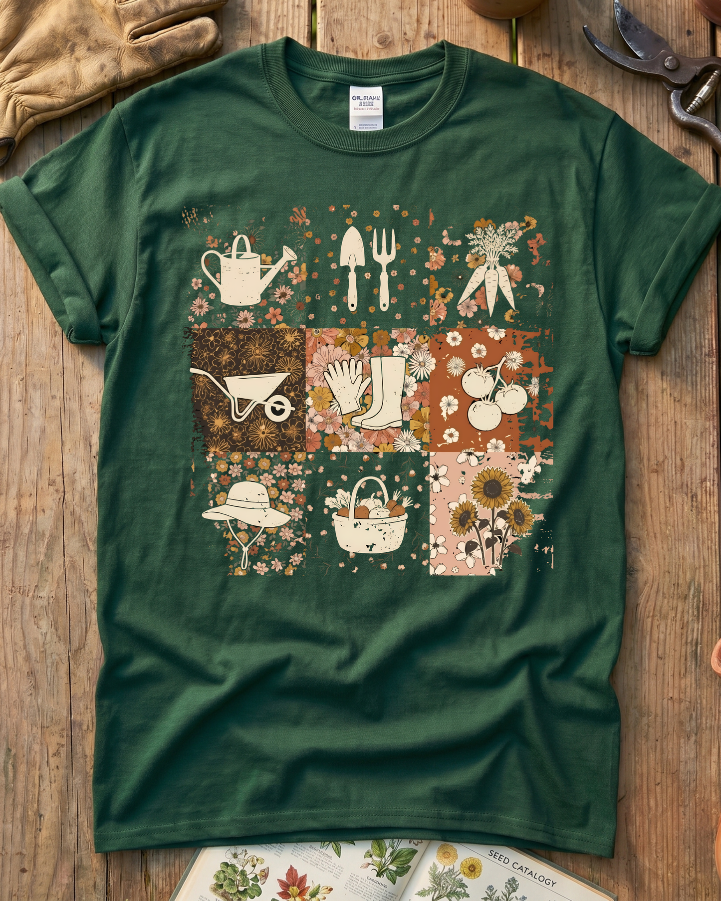 Retro Floral Garden Tools T-Shirt