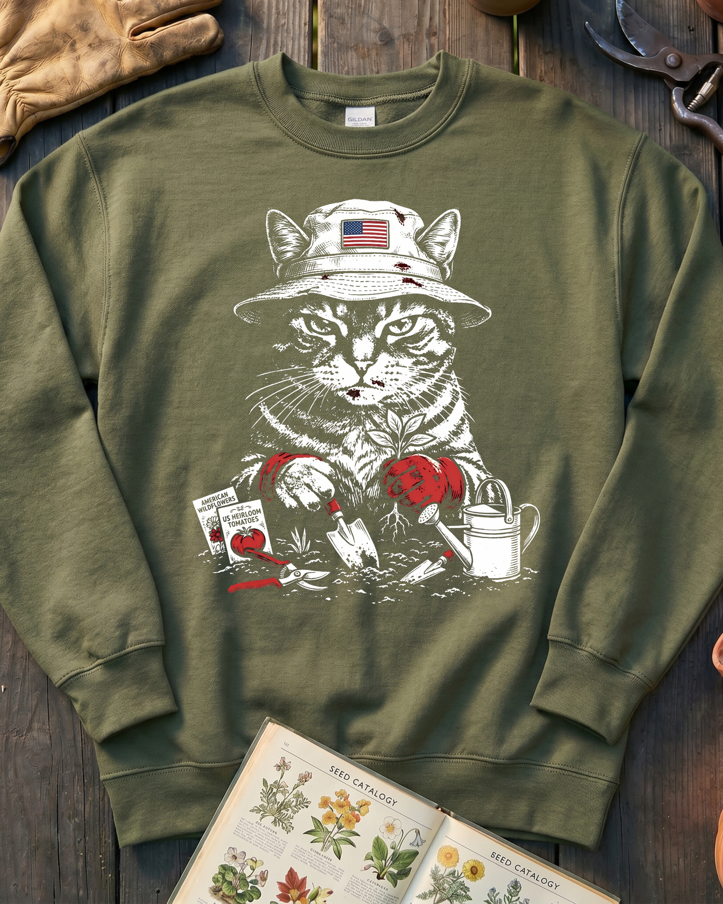 Vintage Tomato Cat Edible Gardening Sweatshirt