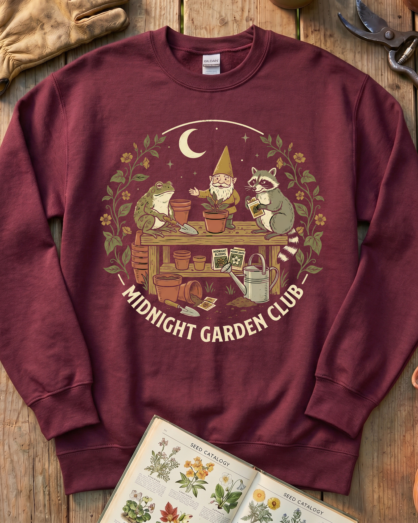 Funny Toad Raccoon Gnome Gardening Humor Sweatshirt