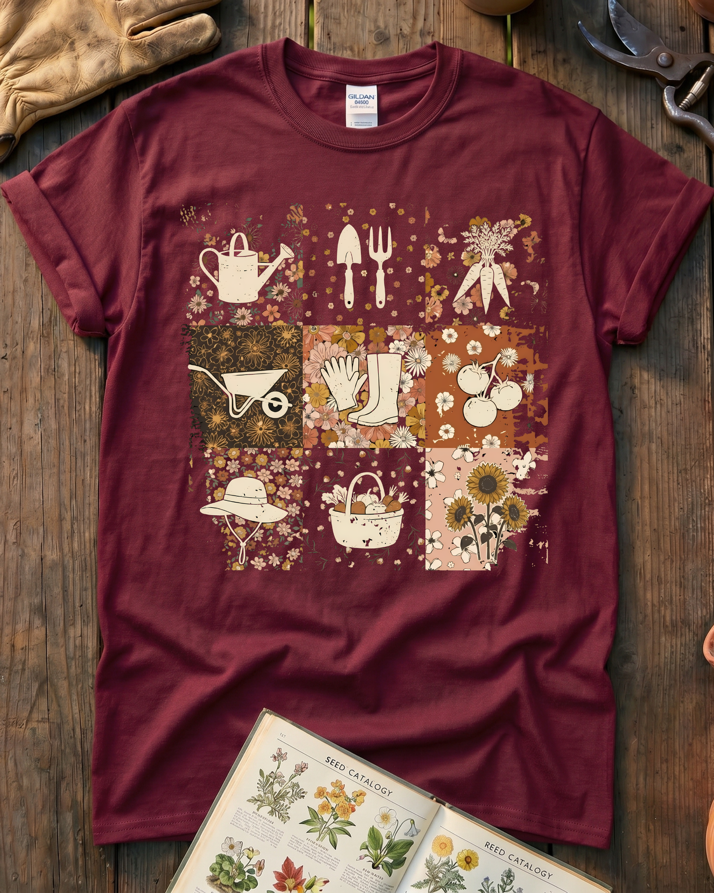 Retro Floral Garden Tools T-Shirt