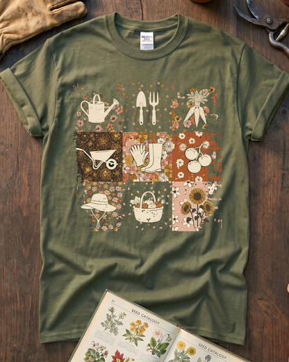 Retro Floral Garden Tools T-Shirt