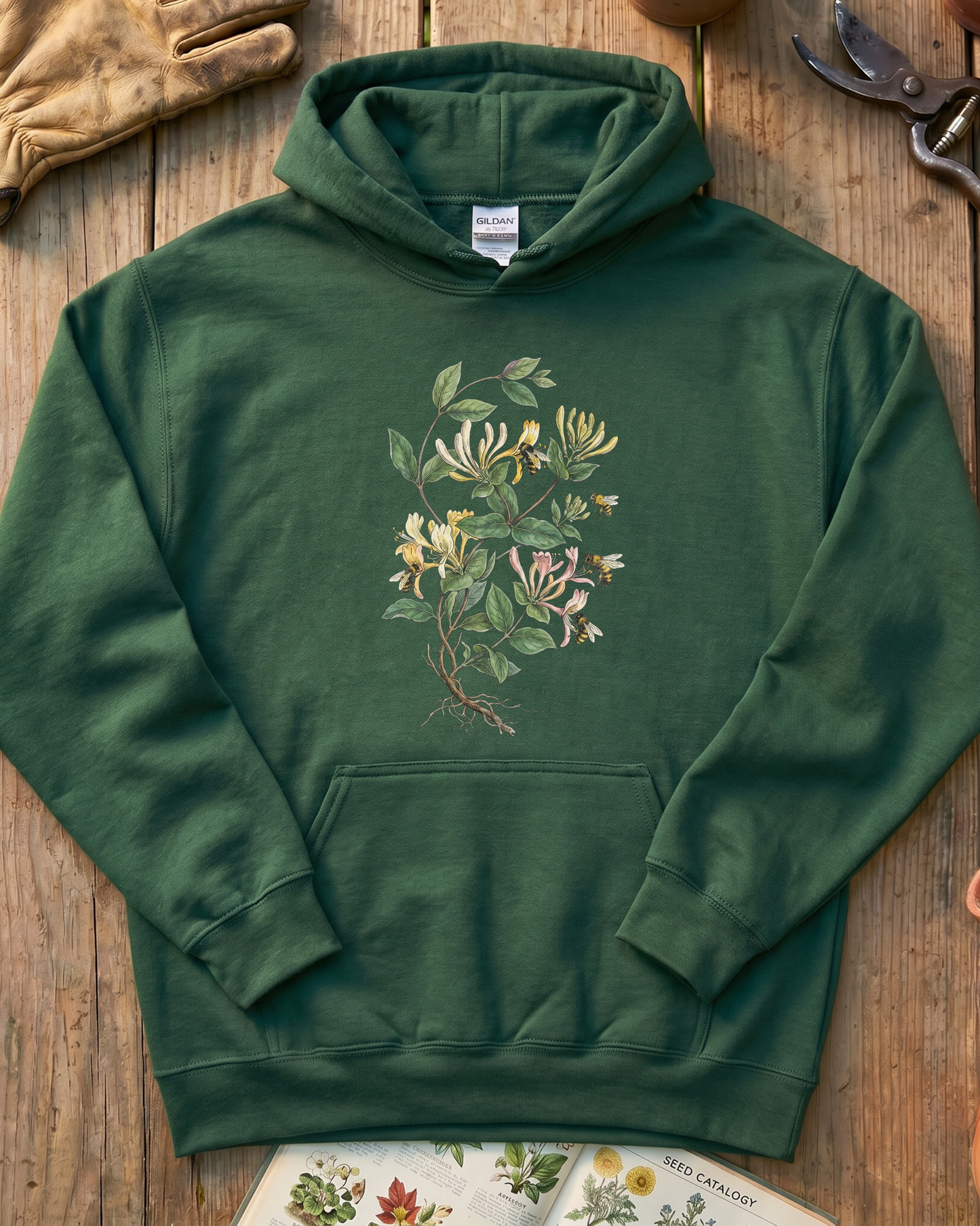 Vintage Honeysuckle Flower Bee Hoodie