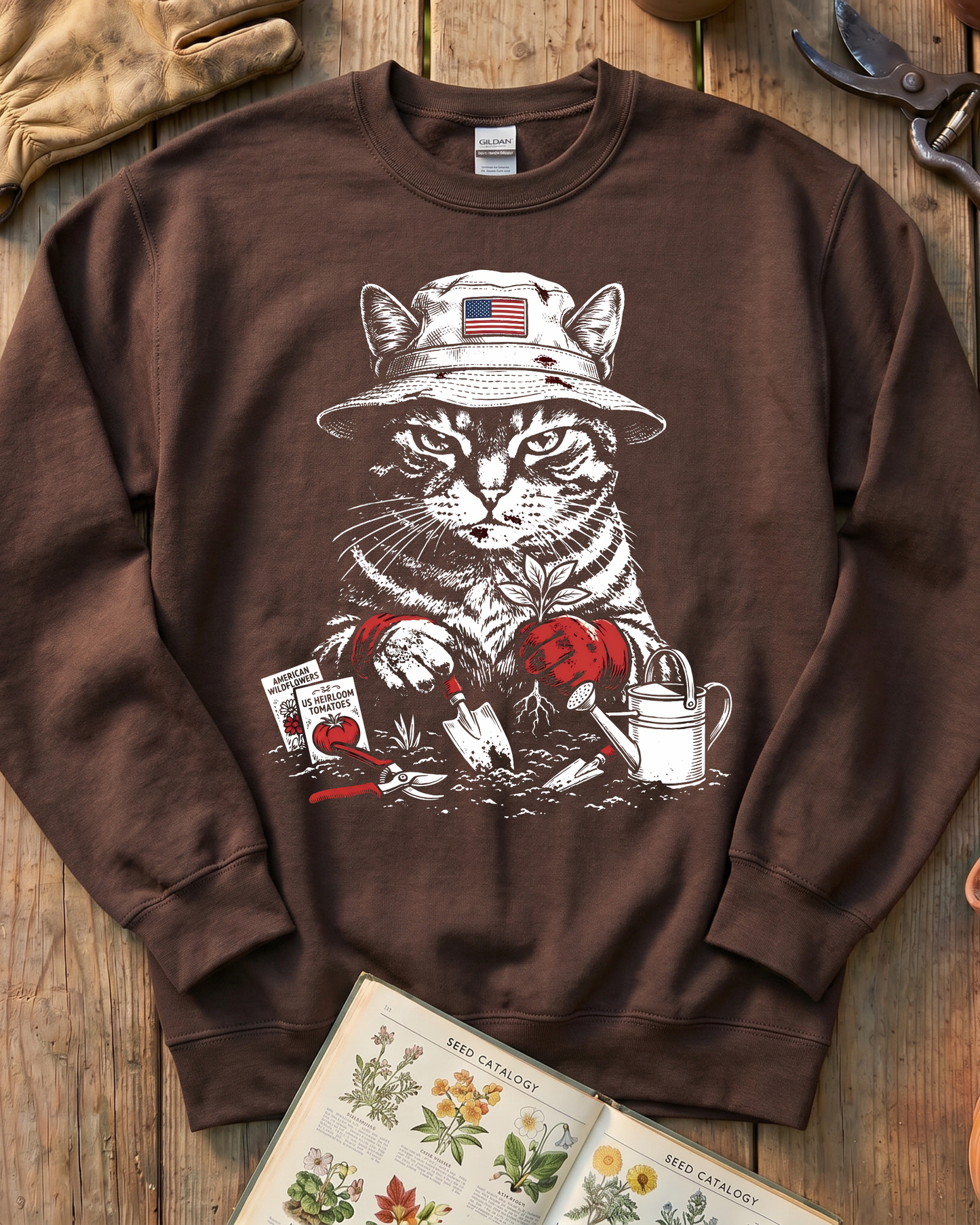 Vintage Tomato Cat Edible Gardening Sweatshirt