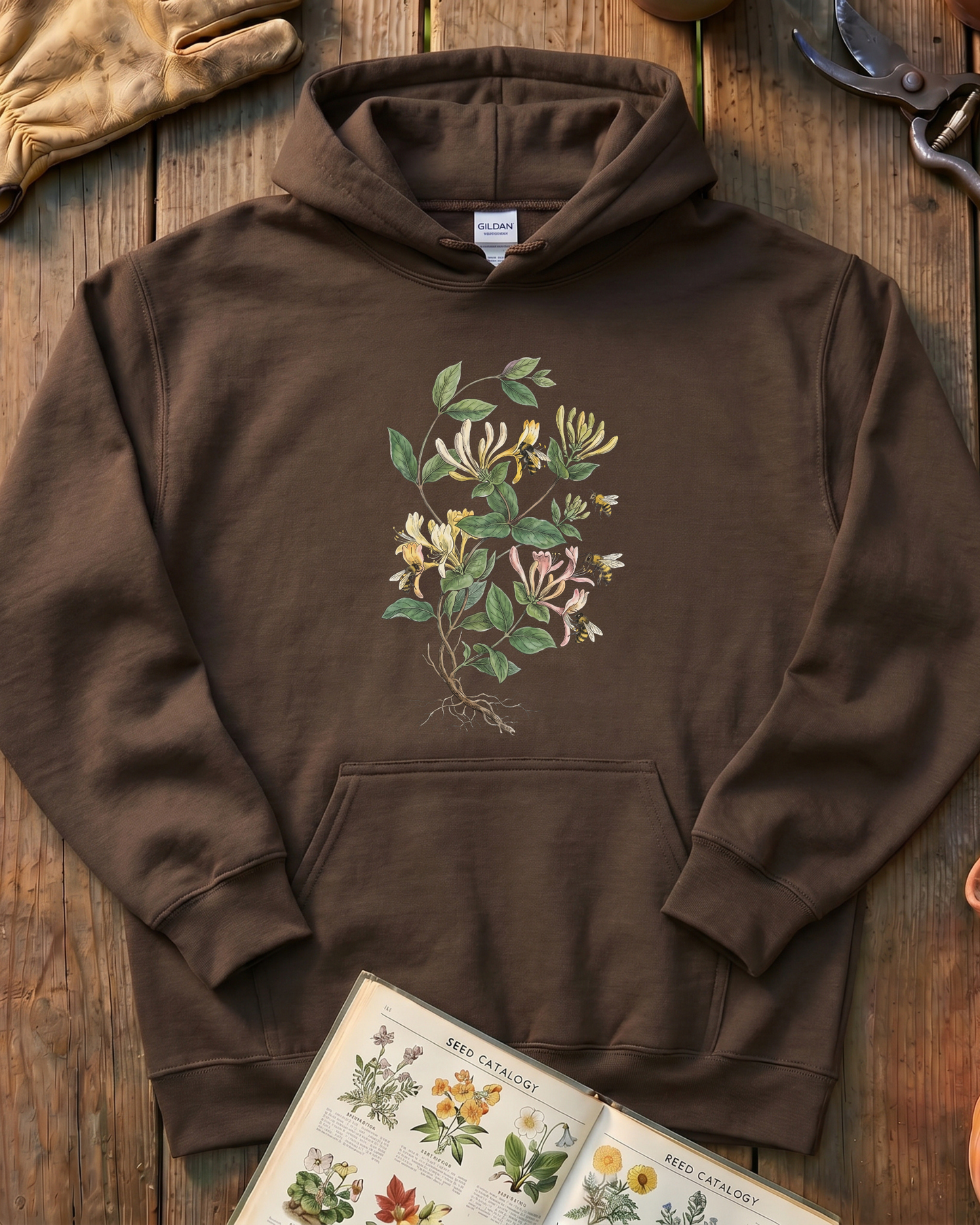 Vintage Honeysuckle Flower Bee Hoodie