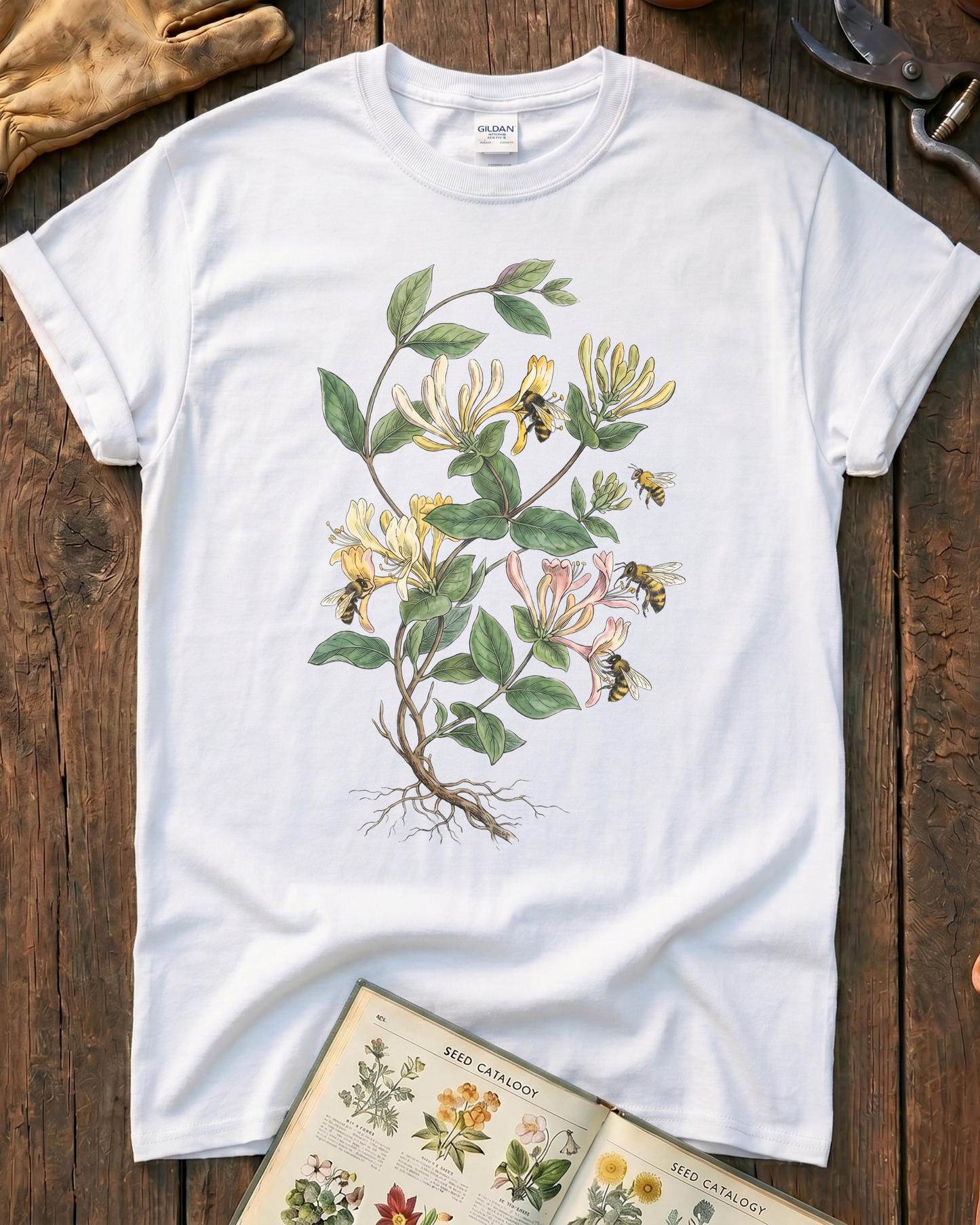 Vintage Honeysuckle Flower Bee T‑Shirt