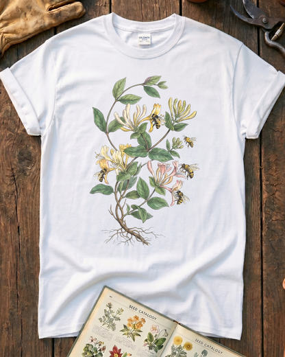 Vintage Honeysuckle Flower Bee T‑Shirt