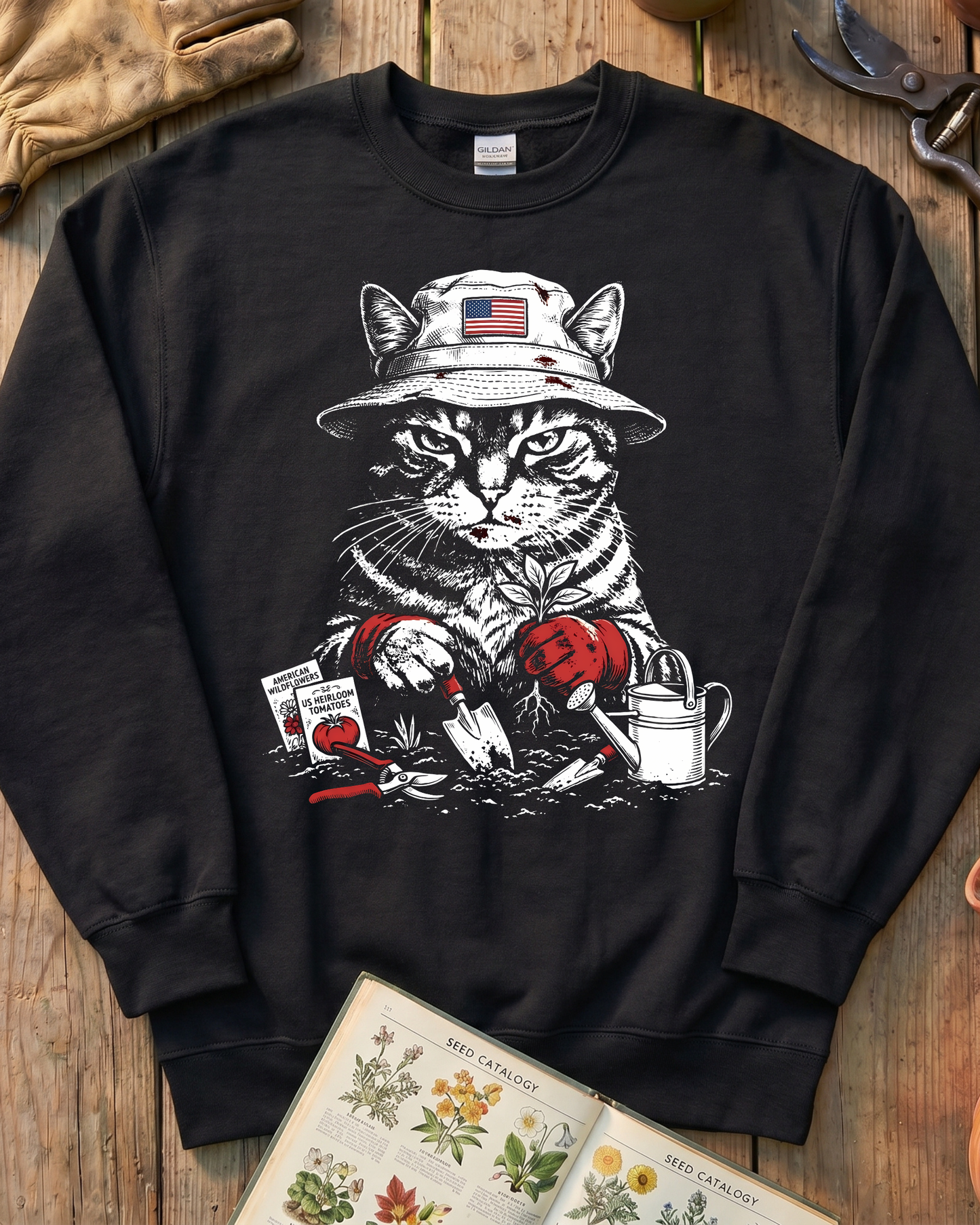 Vintage Tomato Cat Edible Gardening Sweatshirt