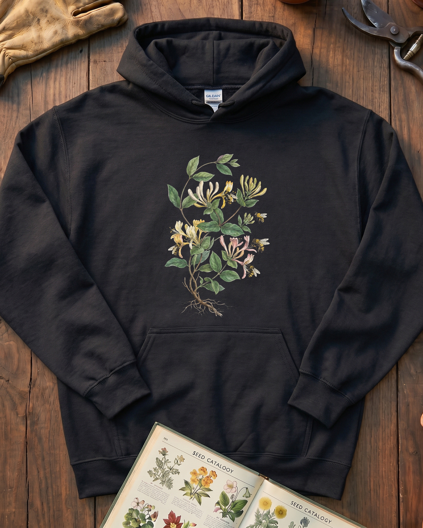 Vintage Honeysuckle Flower Bee Hoodie