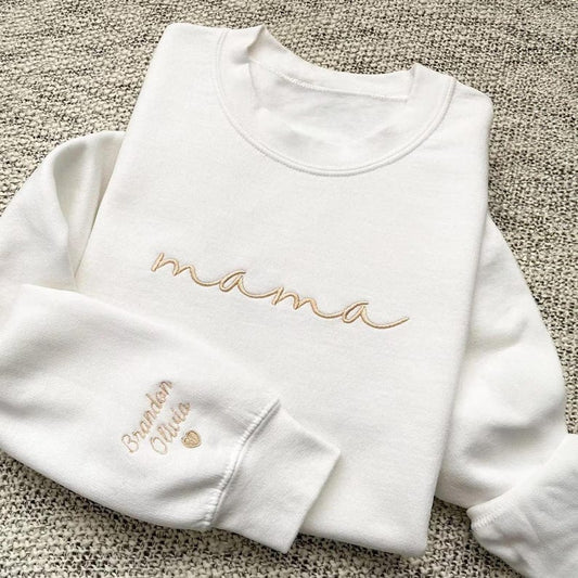 Mama Embroidered Crewneck Shirt - Custom Mom Gift