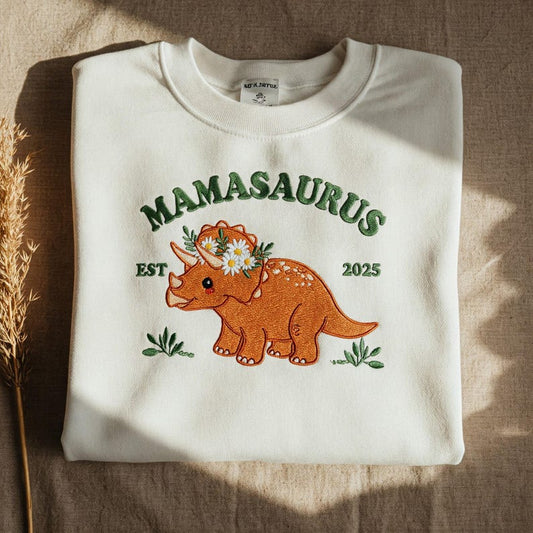 Embroidered Mama Saurus Dinosaur Shirt - Custom Mom EST