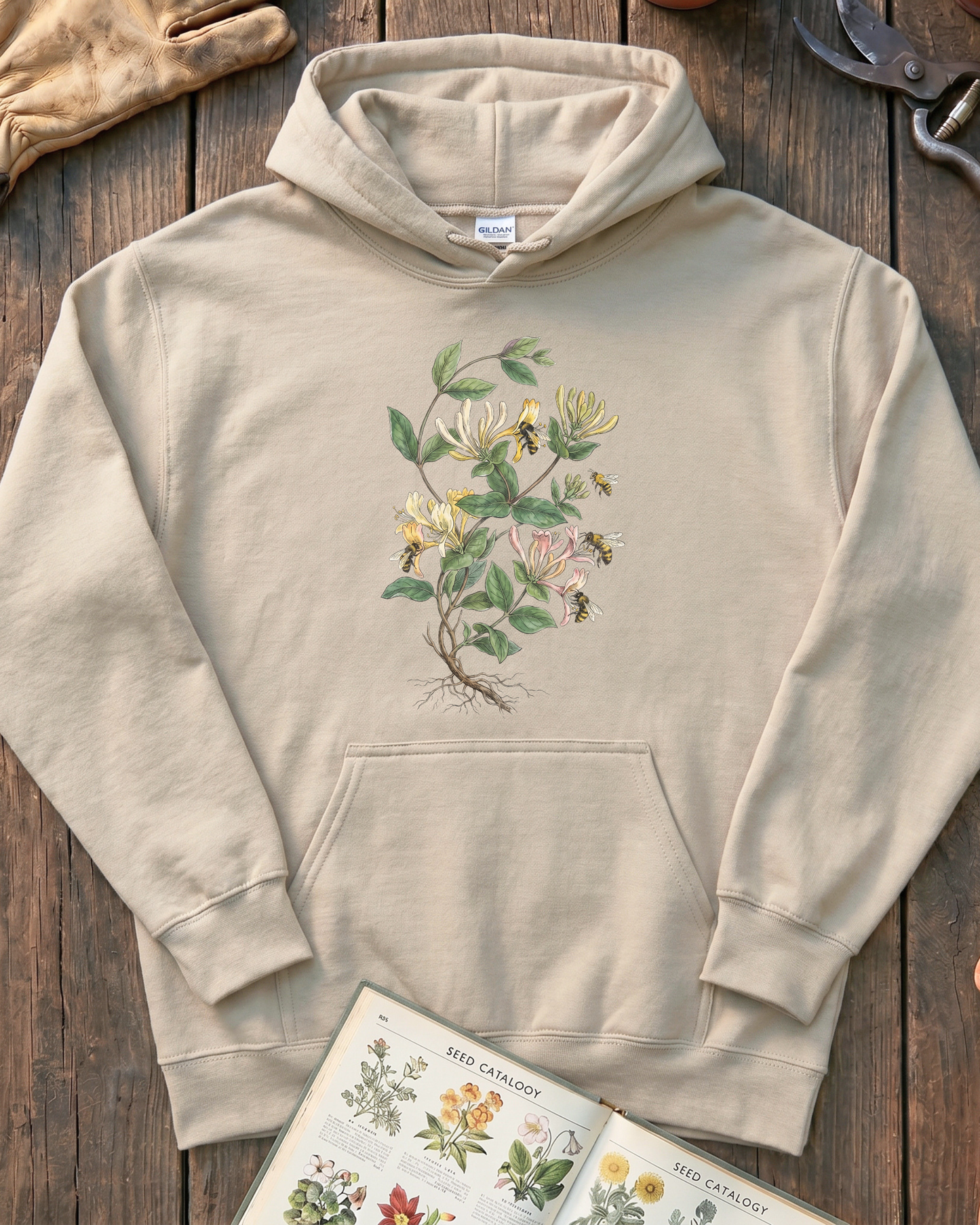 Vintage Honeysuckle Flower Bee Hoodie
