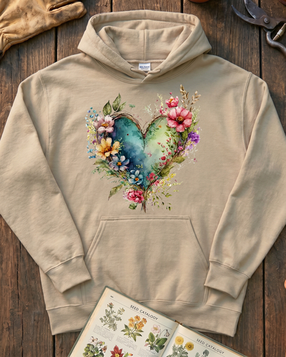 Cottage Flower Heart Hoodie