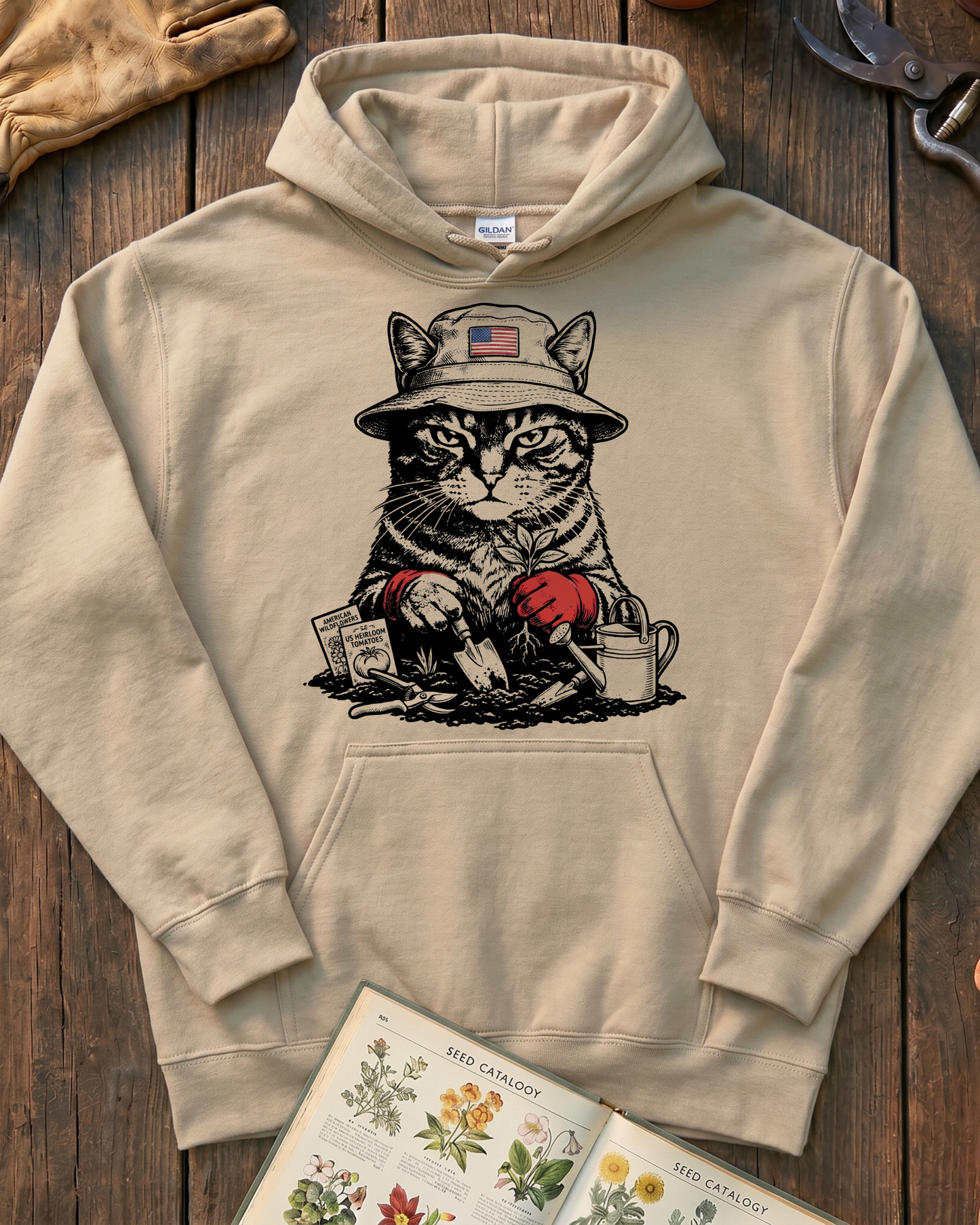 Vintage Tomato Cat Edible Gardening Hoodie