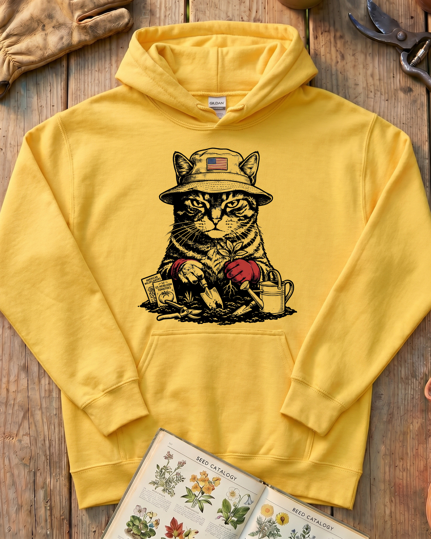Vintage Tomato Cat Edible Gardening Hoodie