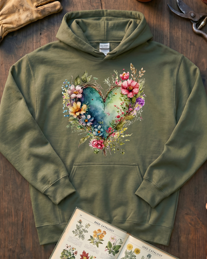 Cottage Flower Heart Hoodie