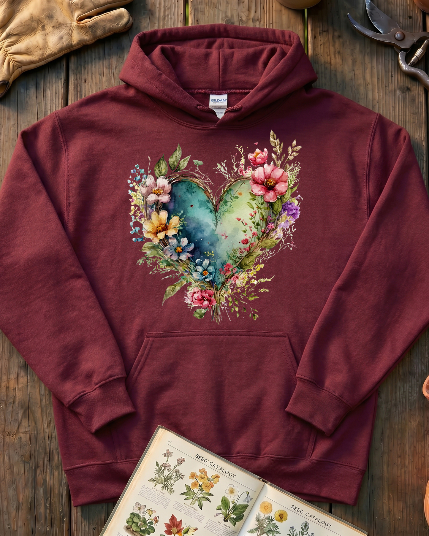 Cottage Flower Heart Hoodie