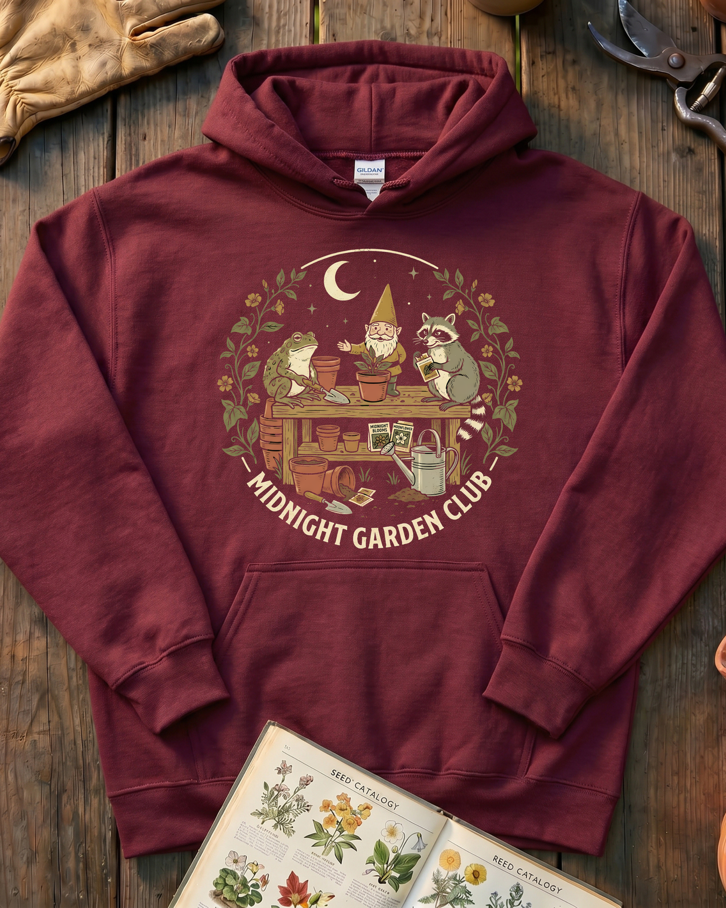 Funny Toad Raccoon Gnome Gardening Humor Hoodie