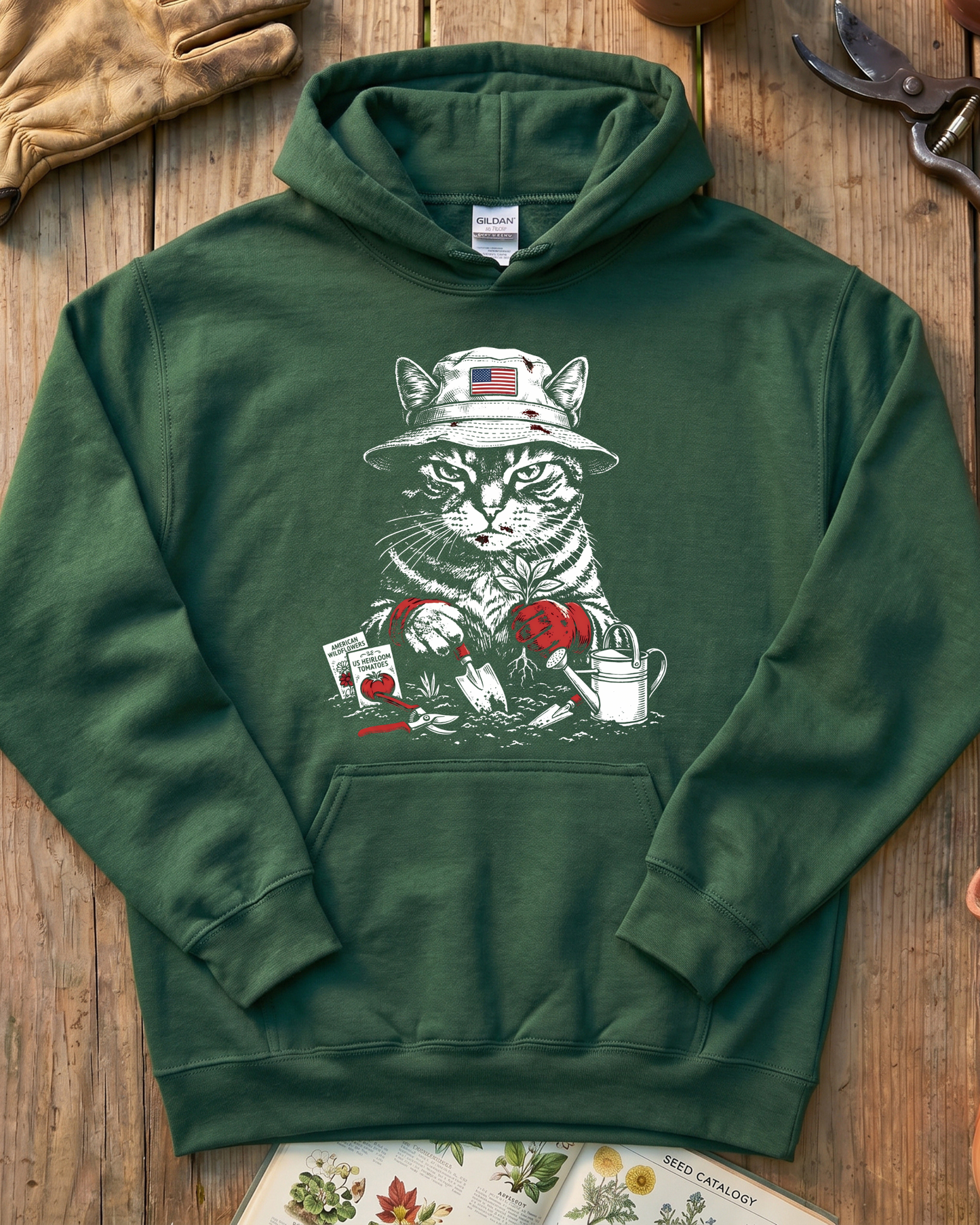 Vintage Tomato Cat Edible Gardening Hoodie