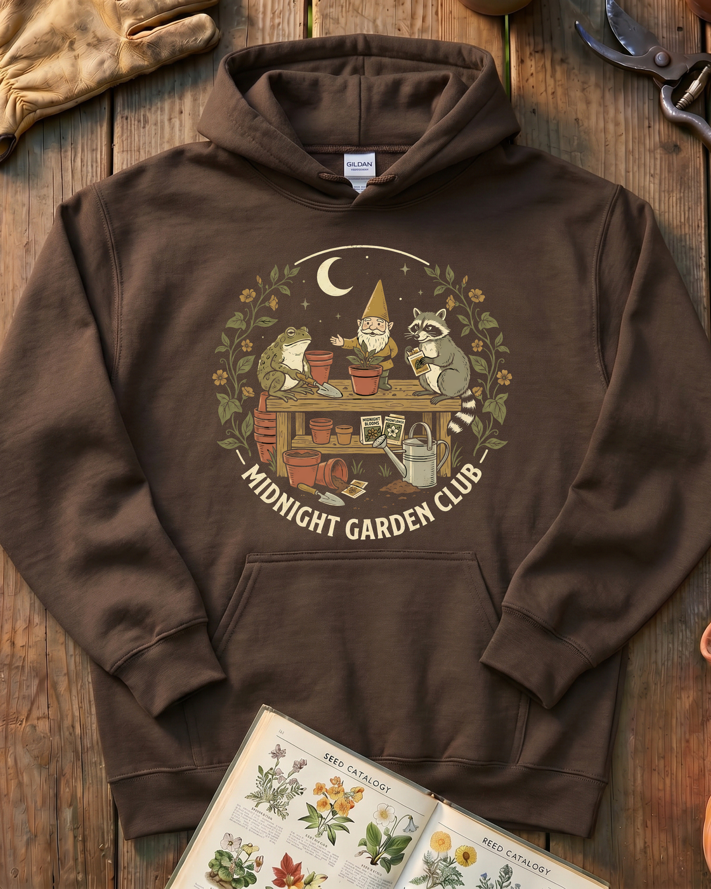 Funny Toad Raccoon Gnome Gardening Humor Hoodie