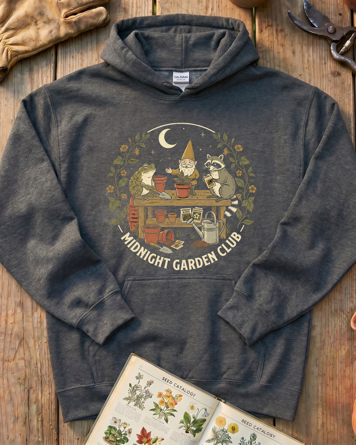 Funny Toad Raccoon Gnome Gardening Humor Hoodie