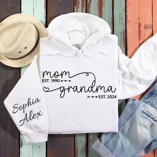 Custom Mom Grandma Est Year Hoodie