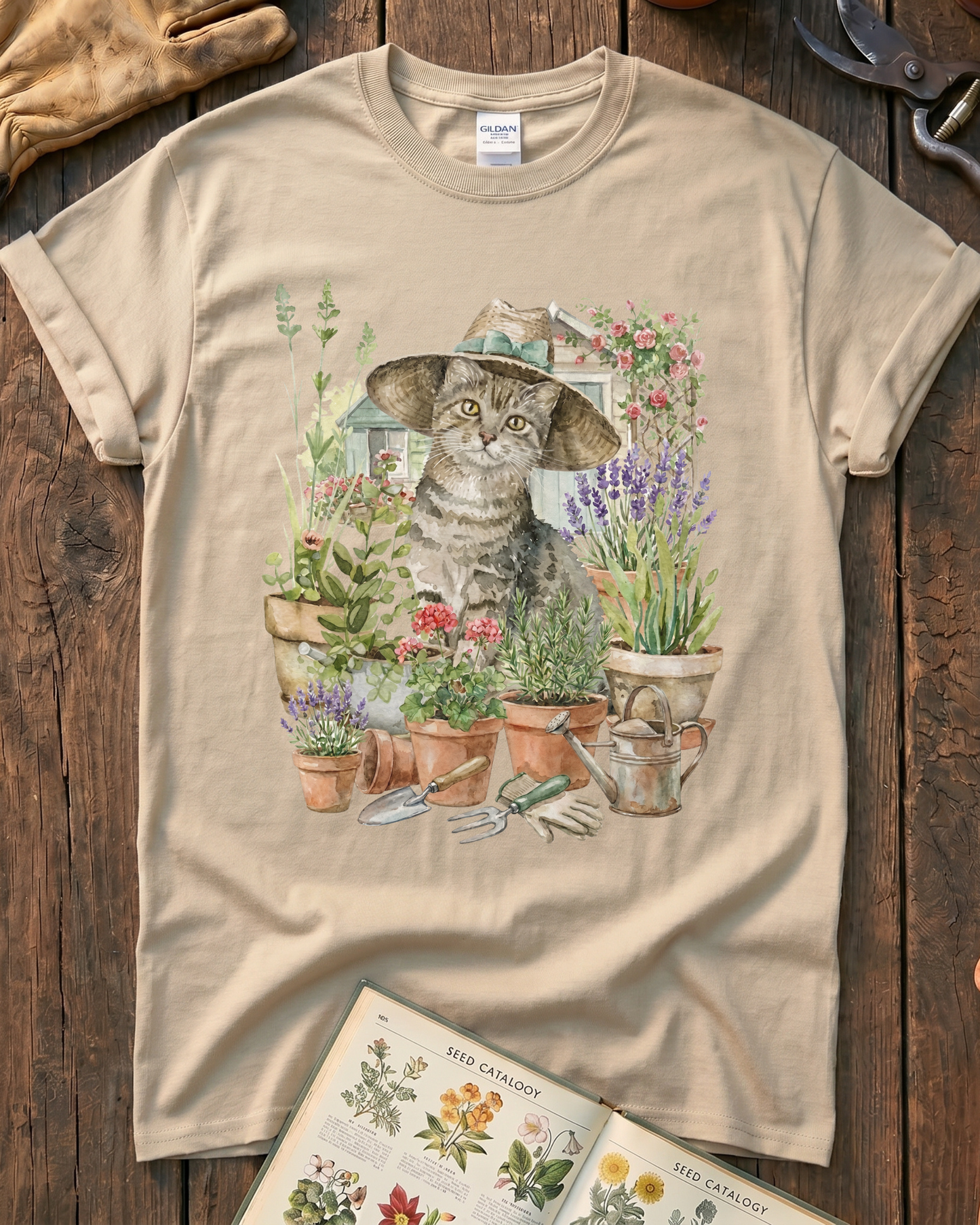 Cat And Plant T‑Shirt