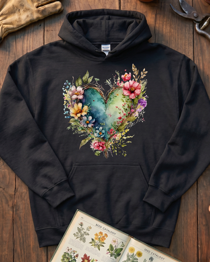 Cottage Flower Heart Hoodie