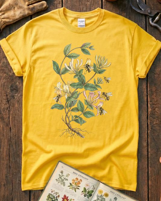 Vintage Honeysuckle Flower Bee T‑Shirt