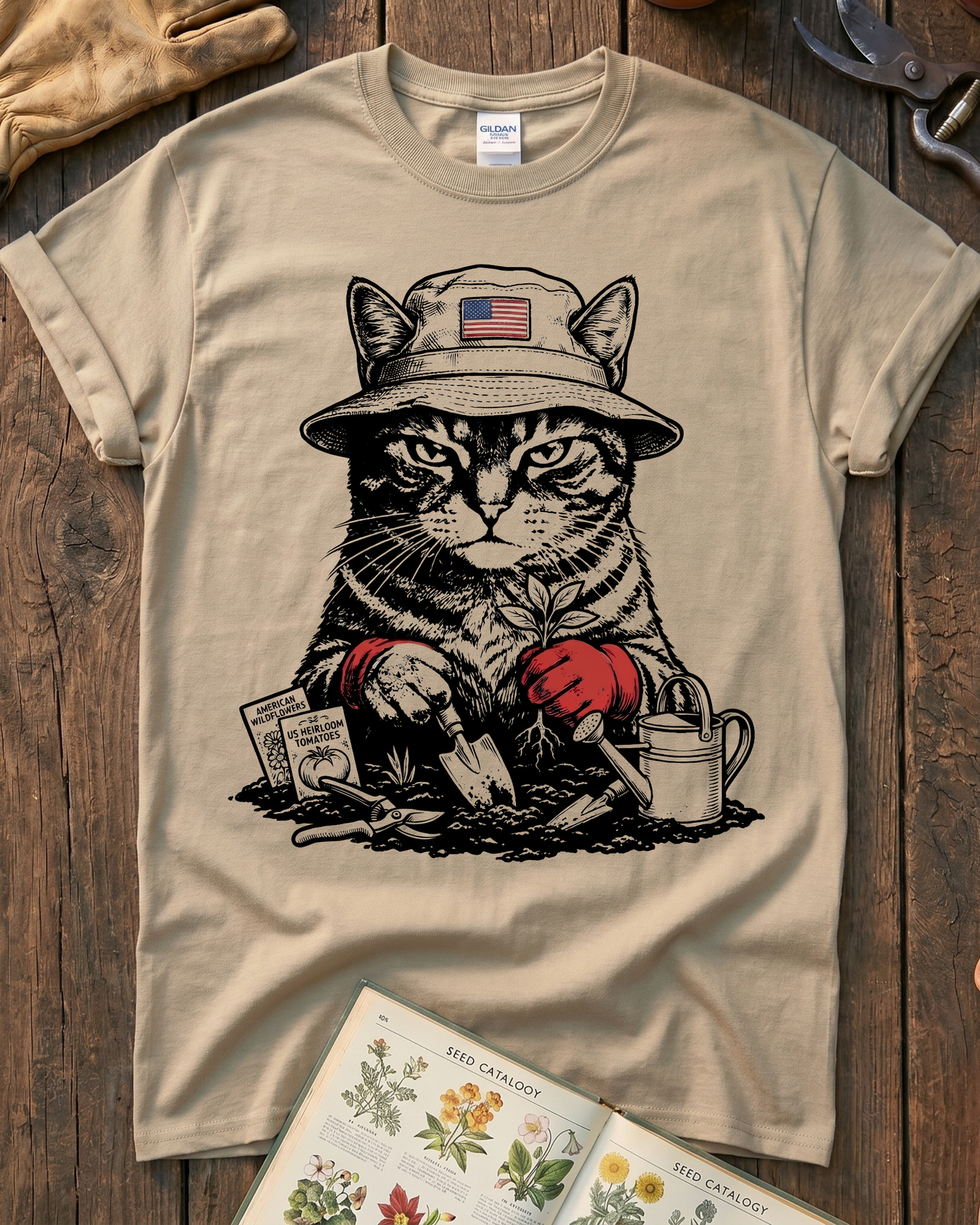 Vintage Tomato Cat Edible Gardening T-Shirt