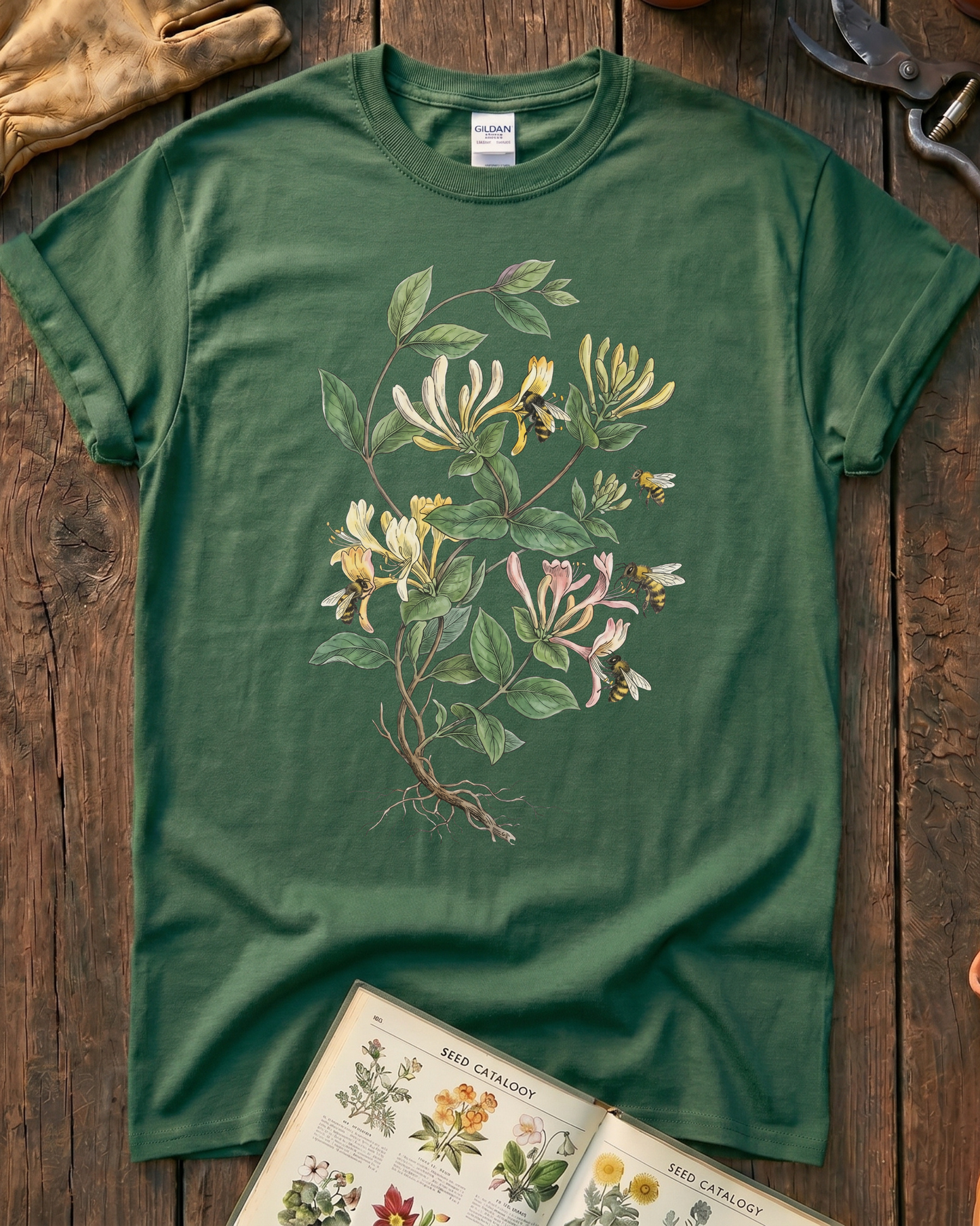 Vintage Honeysuckle Flower Bee T‑Shirt