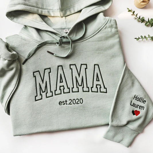 Embroidered Mama Shirt with Children's Names and Special Years