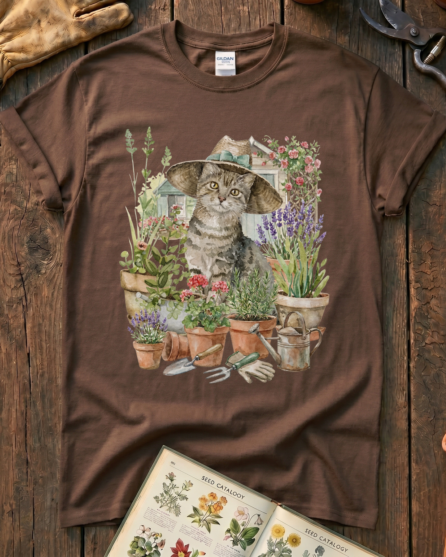 Cat And Plant T‑Shirt