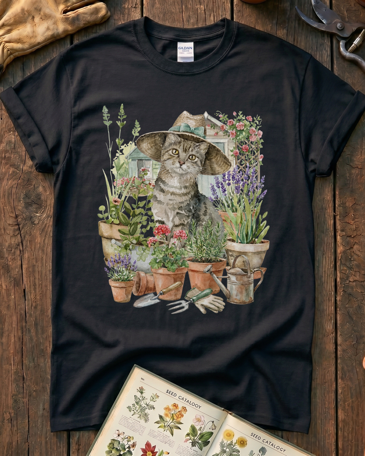 Cat And Plant T‑Shirt