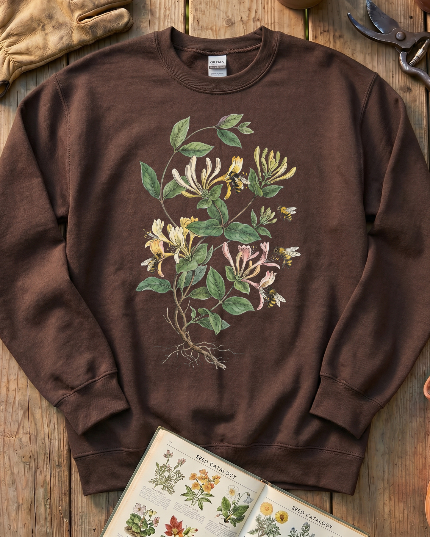 Vintage Honeysuckle Flower Bee Sweatshirt