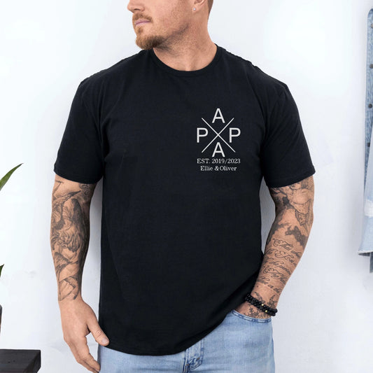 Custom Papa Est Jahr Name T‑Shirt